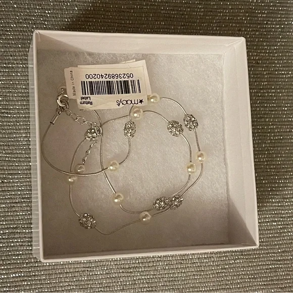 Classics silver-tone white pearl fireball ajustable necklace - Picture 2 of 8